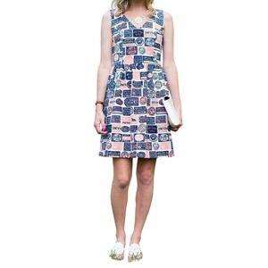 Anthropologie Maison Jules Passport Travel Stamp Print Sleeveless Popover Dress